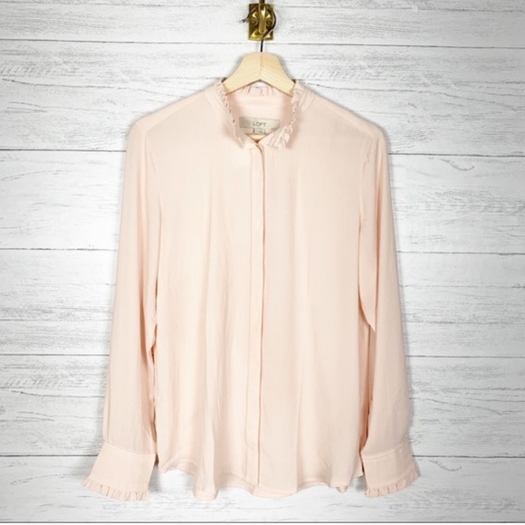 LOFT Tops - LOFT Pink Blush Ruffle Button Down Blouse